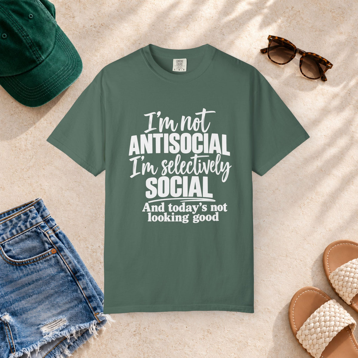 I'm Not Antisocial, I'm Selectively Social T-Shirt in Blue Spruce — product view