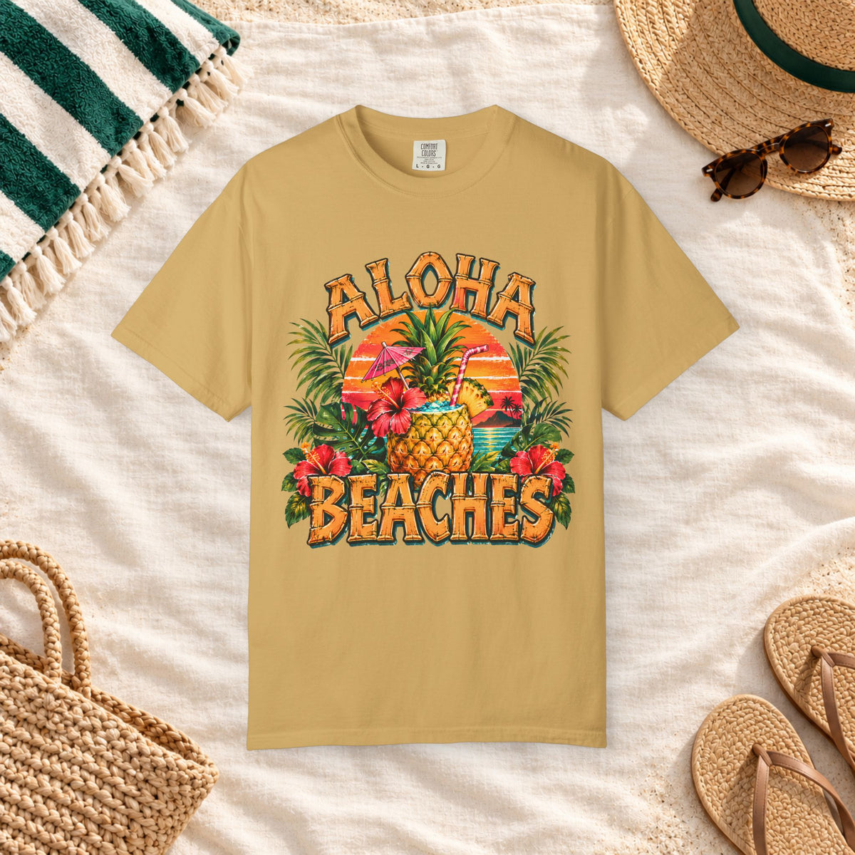 Aloha Beaches Tropical Pineapple T-Shirt in Mustard