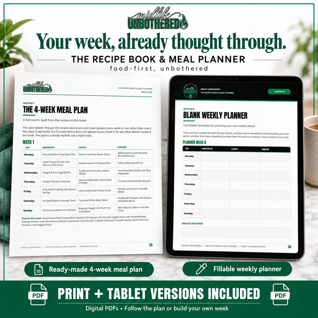 The Midlife Recipe Book & 4-Week Meal Planner: 42 Hormone-Supportive Recipes (Printable + Tablet PDF)