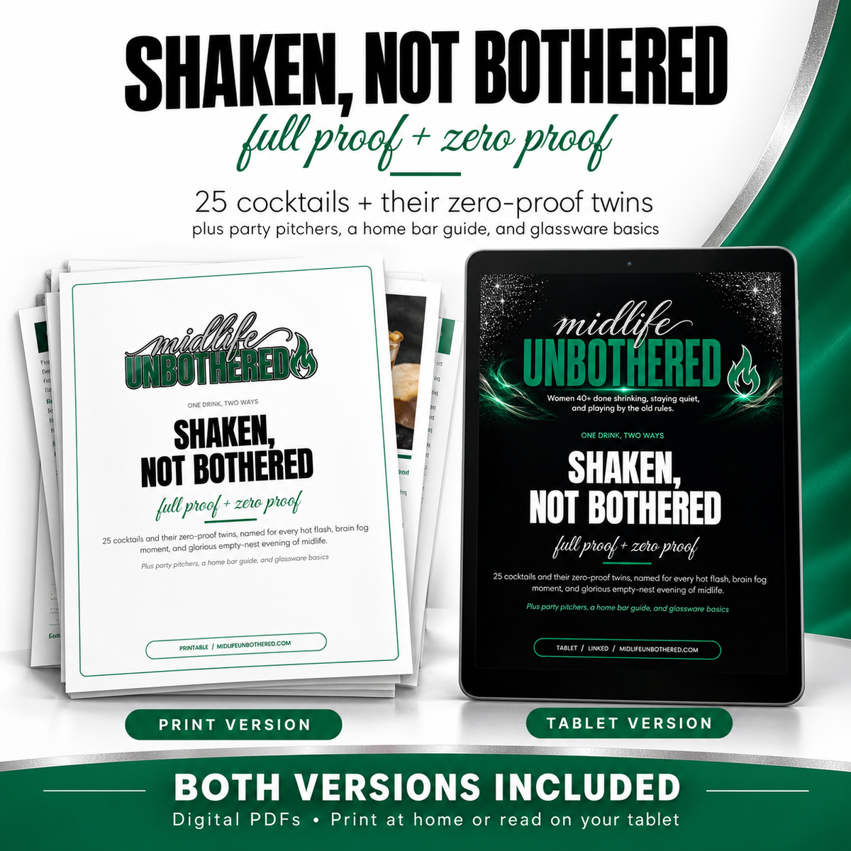Shaken, Not Bothered: 25 Midlife Cocktails & Mocktails Recipe Book (Printable + Tablet PDF)
